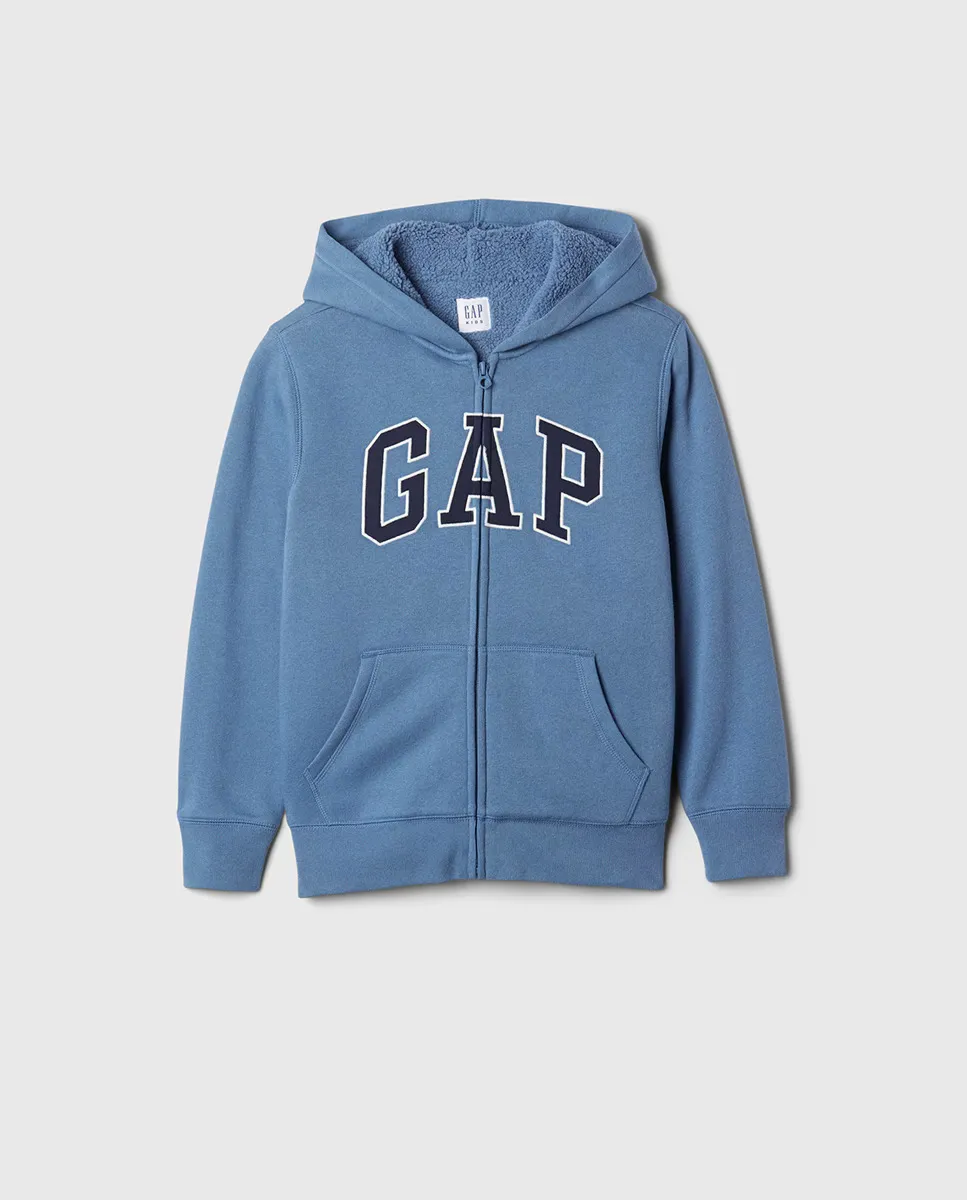 

Толстовка для мальчика на молнии, капюшоне и логотипе бренда Gap, синий
