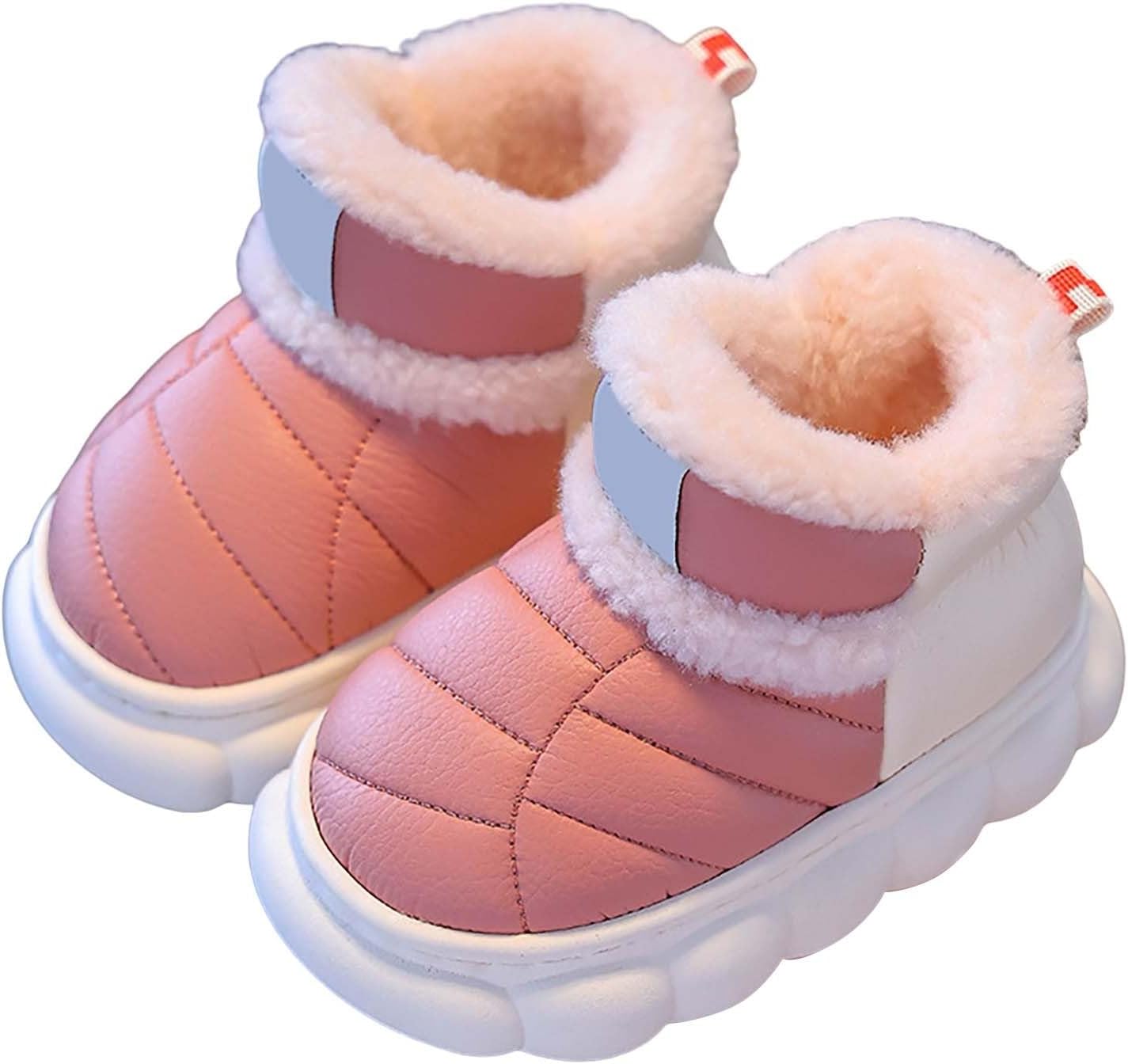 

Детские флисовые утепленные ботинки до щиколотки, водонепроницаемые с PU-кожей, короткие теплые плюшевые зимние ботинки на платформе Generic, Red