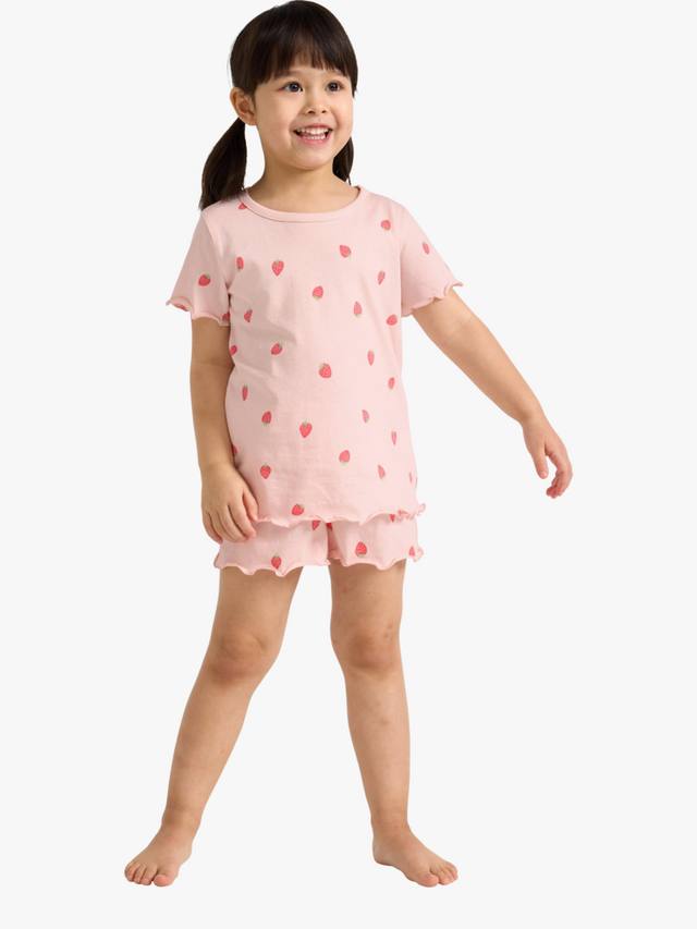 

Детский хлопковый комплект пижамы с клубничным принтом Lindex, Light Pink