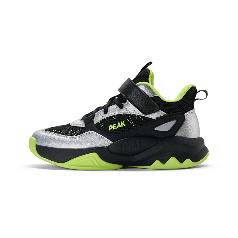 

Непромокаемая амортизация устойчивость к истиранию поддержка низкие баскетбольные кроссовки Kids' PEAK, черный/зеленый
