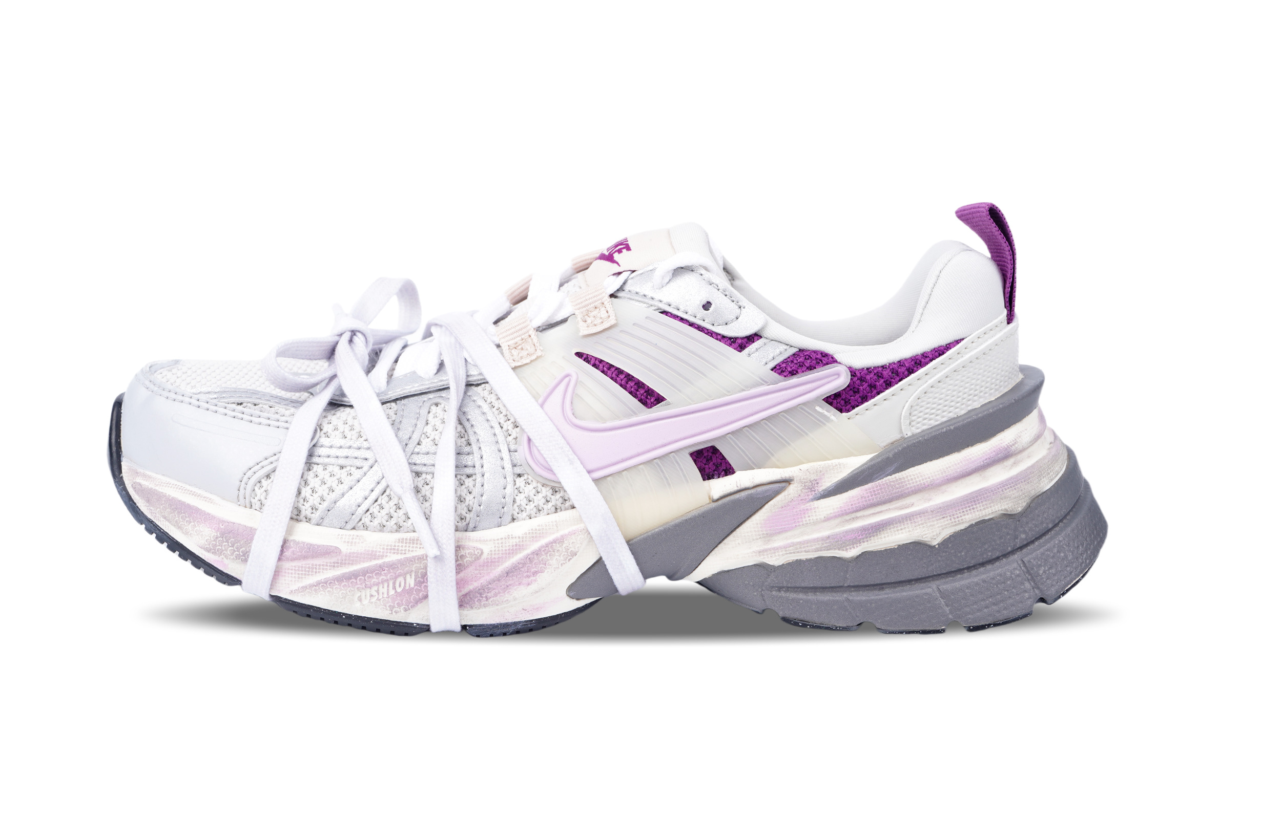 

Nike V2K Run Slip Resistant Low top Running Shoes Women's Gray White Purple