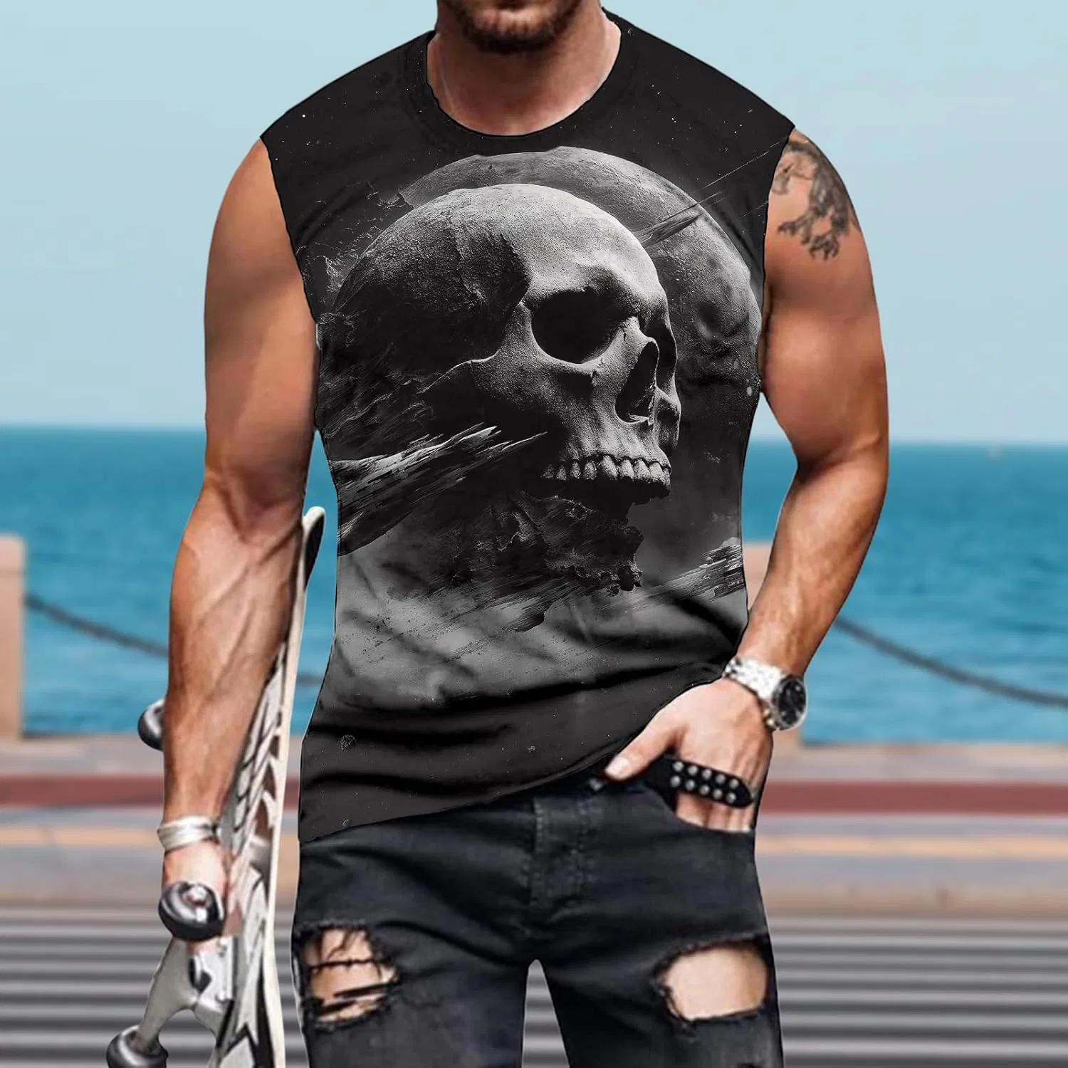 Мужской топ-безрукавка с черепами, Polyester/Spandex, Cosmic Skulls — фото 4