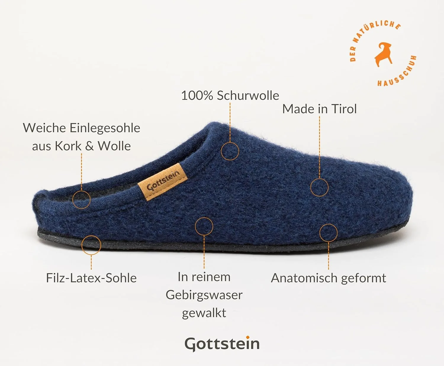 Войлочные тапочки Gottstein ALP-COMFORT-FE для мужчин и женщин, 100% натуральная шерсть, синий — фото 4