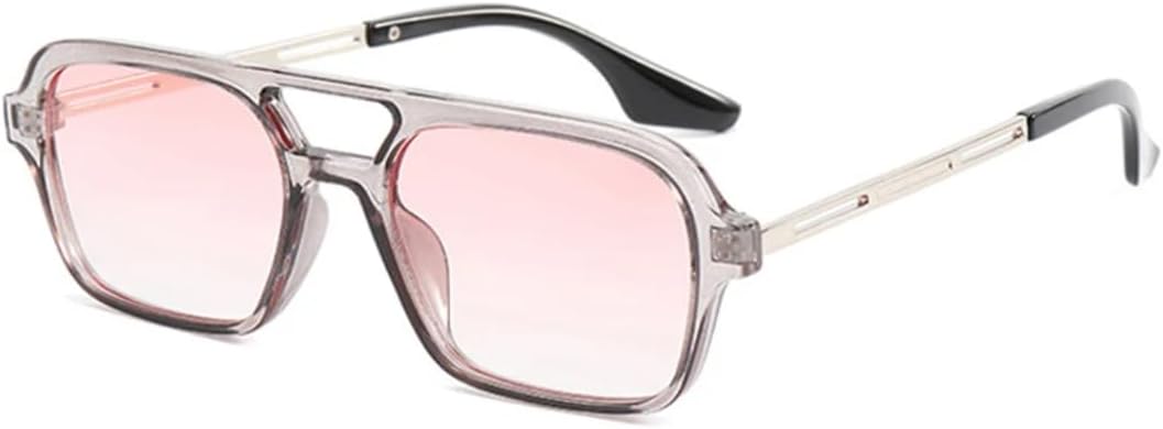 

Ретро-солнцезащитные очки с двойной перемычкой, квадратной формы, модные женские, с прозрачными линзами цвета океана, защита от УФ-излучения UV400, модные мужские, с металлическими полыми линзами UATXTAU, Gray Black Pink