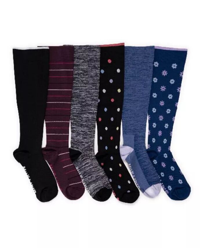 

Набор из 6 женских компрессионных нейлоновых носков до колена Muk Luks, мультиколор