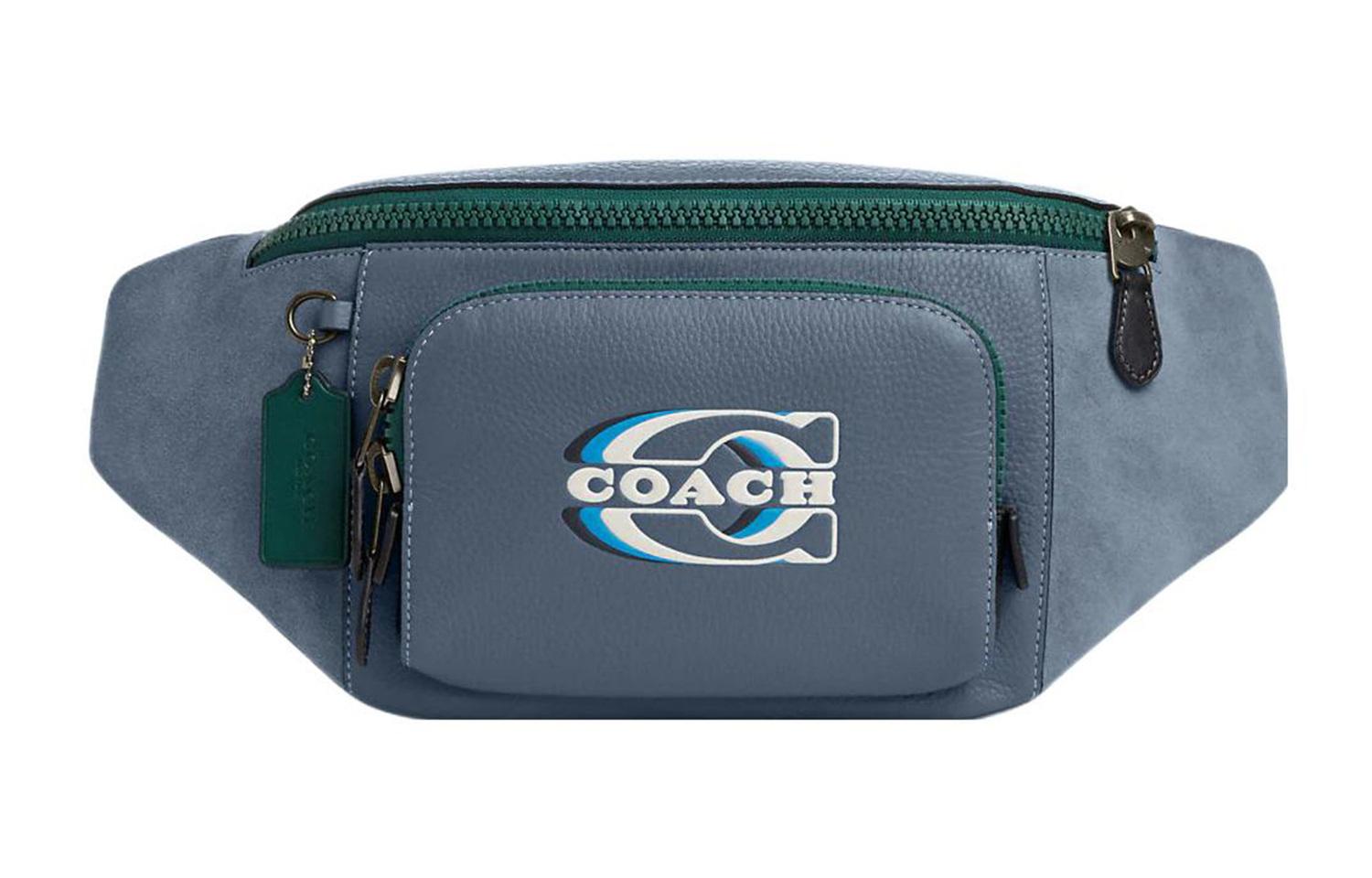 

COACH Текстурированная кожаная сумка через плечо с элементами из телячьей кожи поясная сумка слинг женская синяя