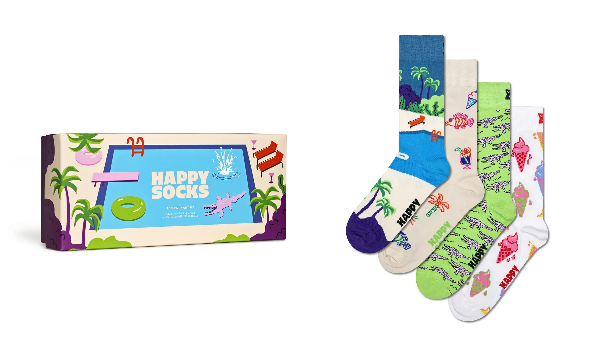 

Носки Happy Socks (в коробке, 4 пары), подарочный набор для вечеринки у бассейна, цвет Bunt