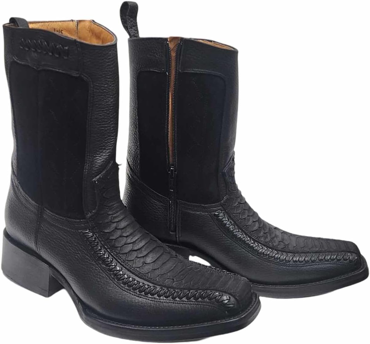 

Мужские кожаные ботинки с принтом ПИТОН в западном ковбойском стиле с молнией, носок Дубай и кожаная подошва Dona Michi, черный