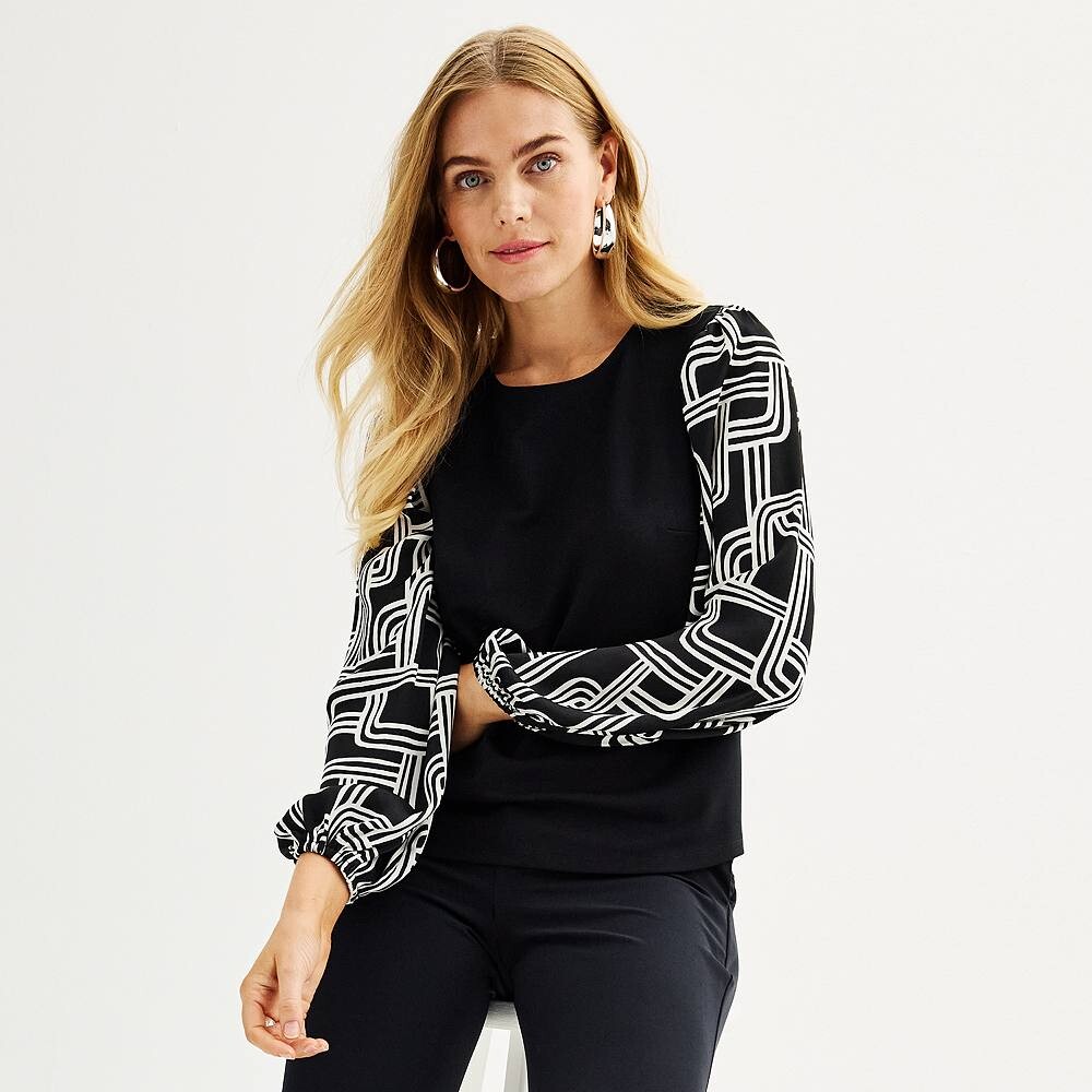 

Женский топ Nine West, смешанная техника, с пышными рукавами, черный