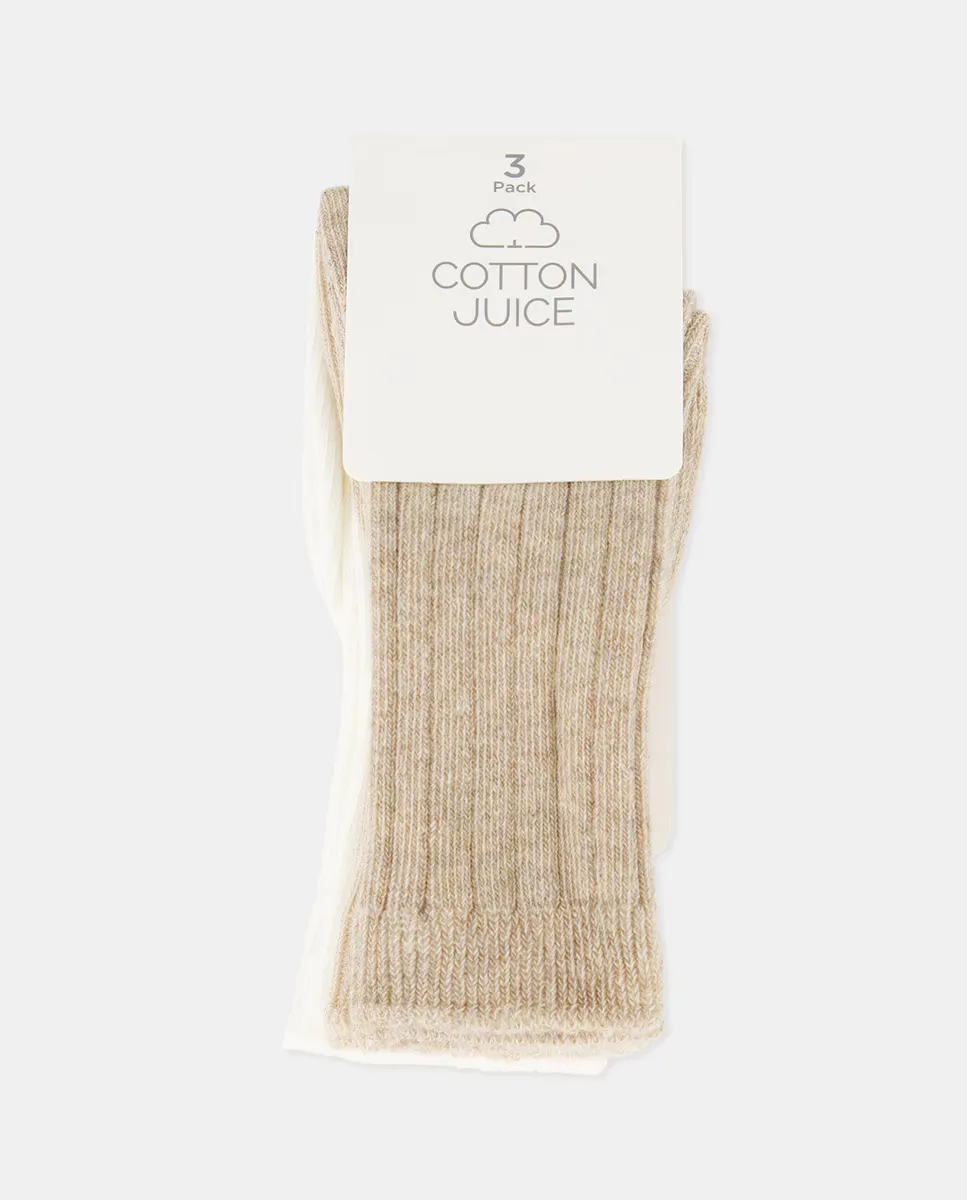 

Упаковка из 3 ребристых высоких носков для мальчиков Cotton Juice, бежевый