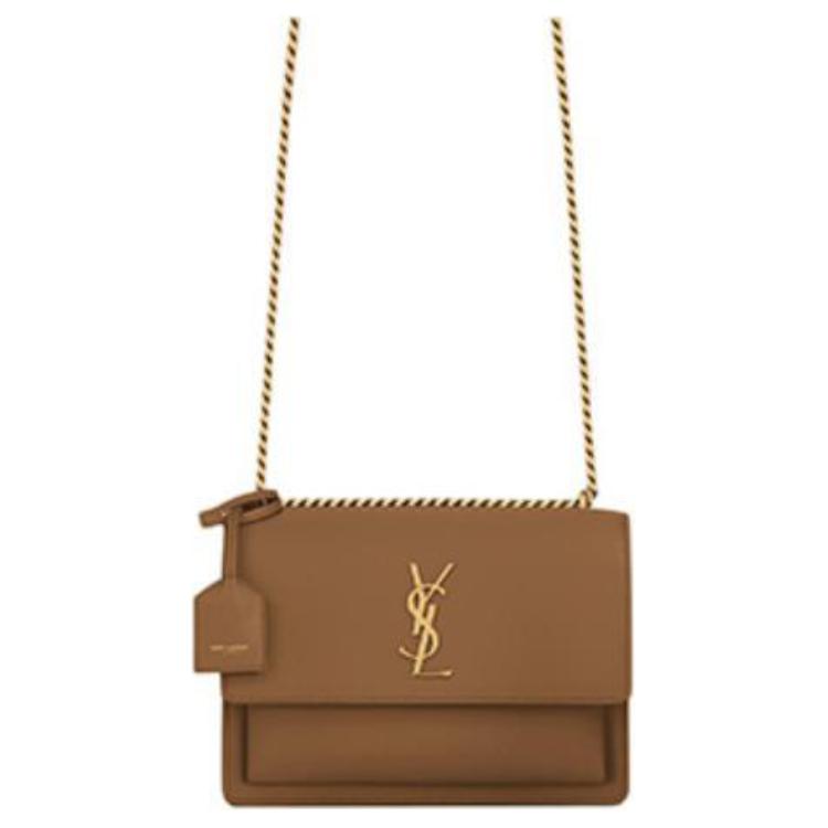 

SAINT LAURENT Коричневая кожаная сумка через плечо среднего размера