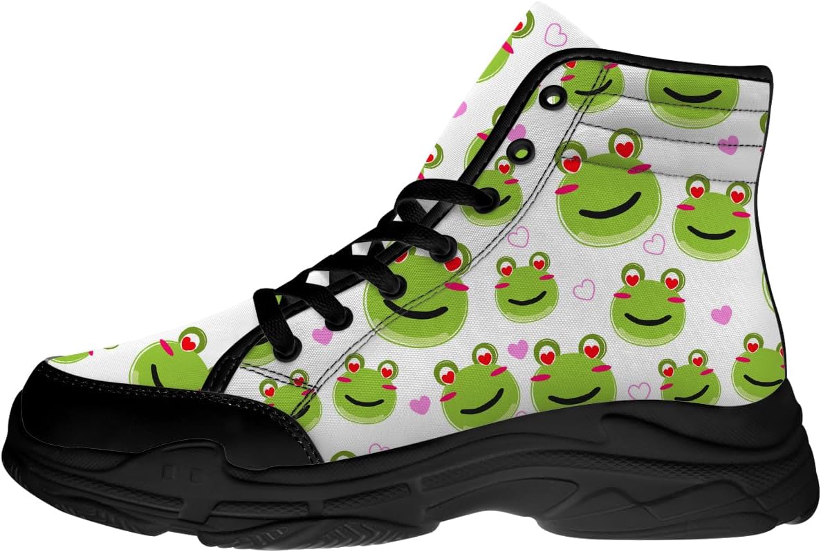 

Высокие кеды Quorax Frog для женщин и мужчин, тканевые обувь на шнуровке, забавные подарки с лягушкой для нее и для него, 3102 Frog Face With Heart Eyes