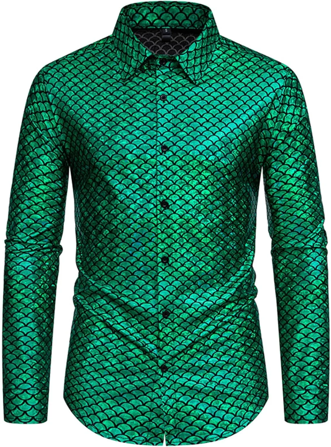 

Мужская рубашка Metallic Disco Shiny Slim Fit с длинным рукавом и классическим леопардовым принтом QUNPIU
