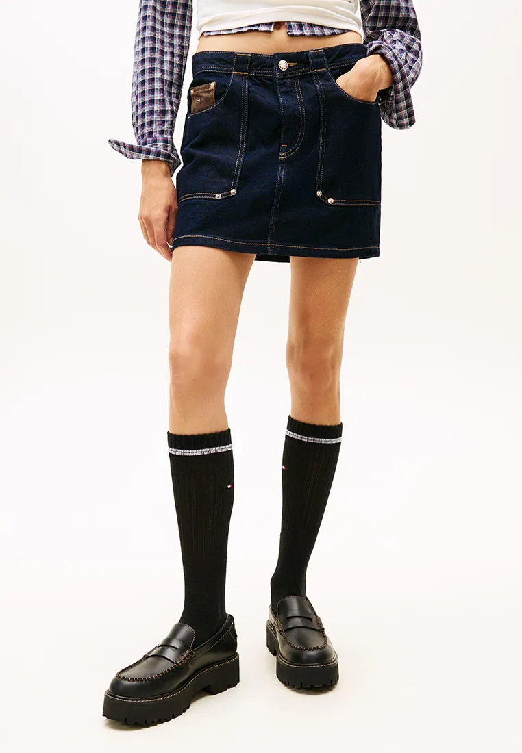 Юбка мини джинсовая с вышивкой флага, Tommy Jeans Tommy Hilfiger, синий