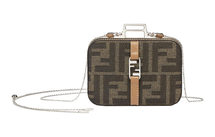 

FENDI Кожаная с тканью одноплечевая сумка через плечо мужская серо-коричневая