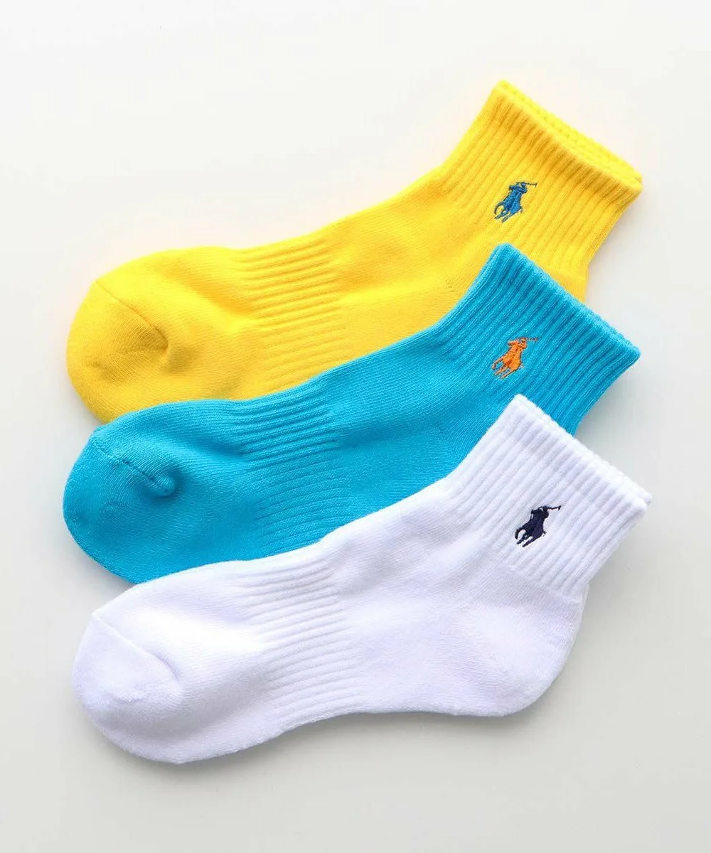 Комплект из 3 коротких носков с ворсистой подошвой и поддержкой свода стопы. Polo Ralph Lauren, 04. Yellow, Blue, White