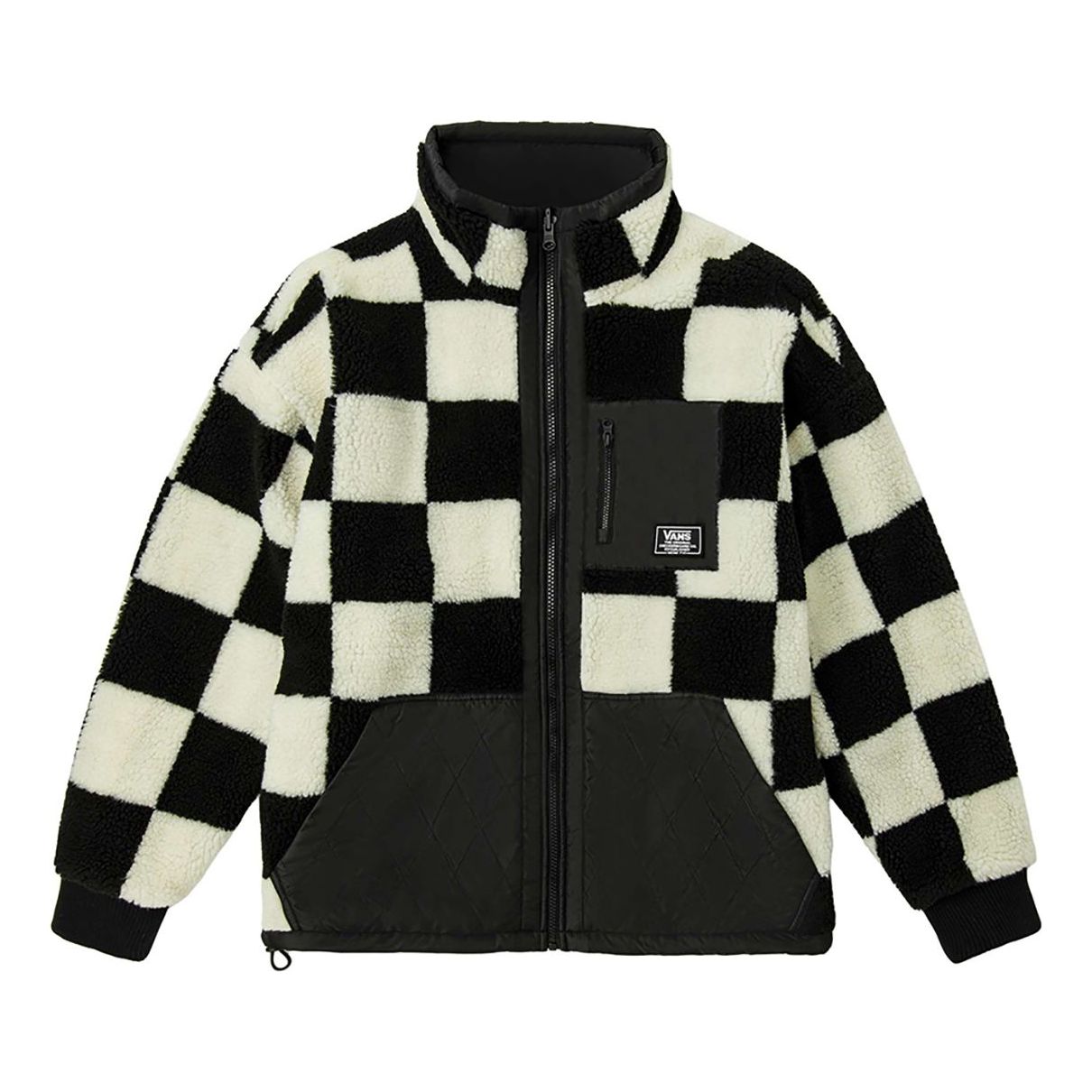 

Куртка Vans Reversible lamb's wool Stand Collar logo Jacket Couple Style Black White Grid VN0A5F6U7DR, черный