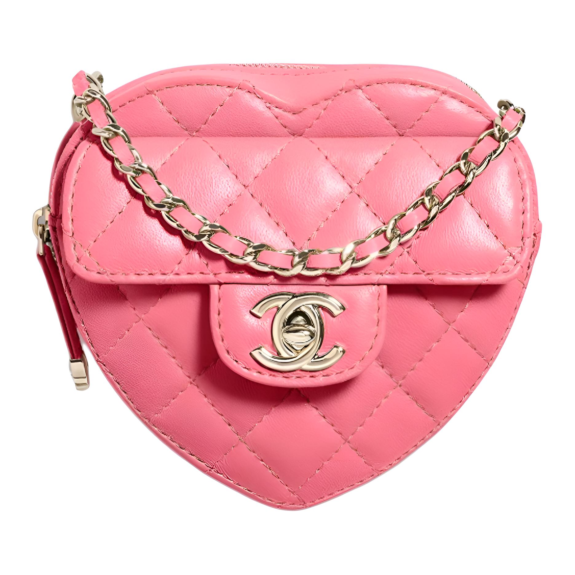 

CHANEL Весенне-летняя 2022 овчинная сумка в форме сердца через плечо женская персиково-розовая