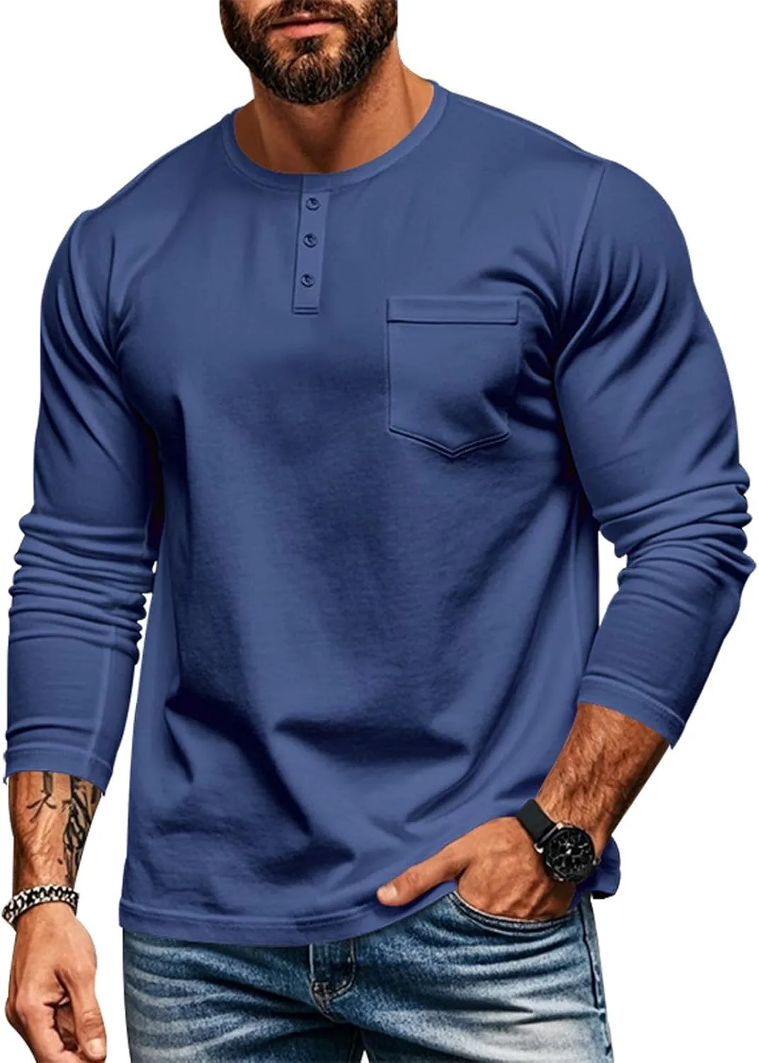 

Мужская футболка с длинным рукавом Henley, больших размеров, удобная AAZJSS