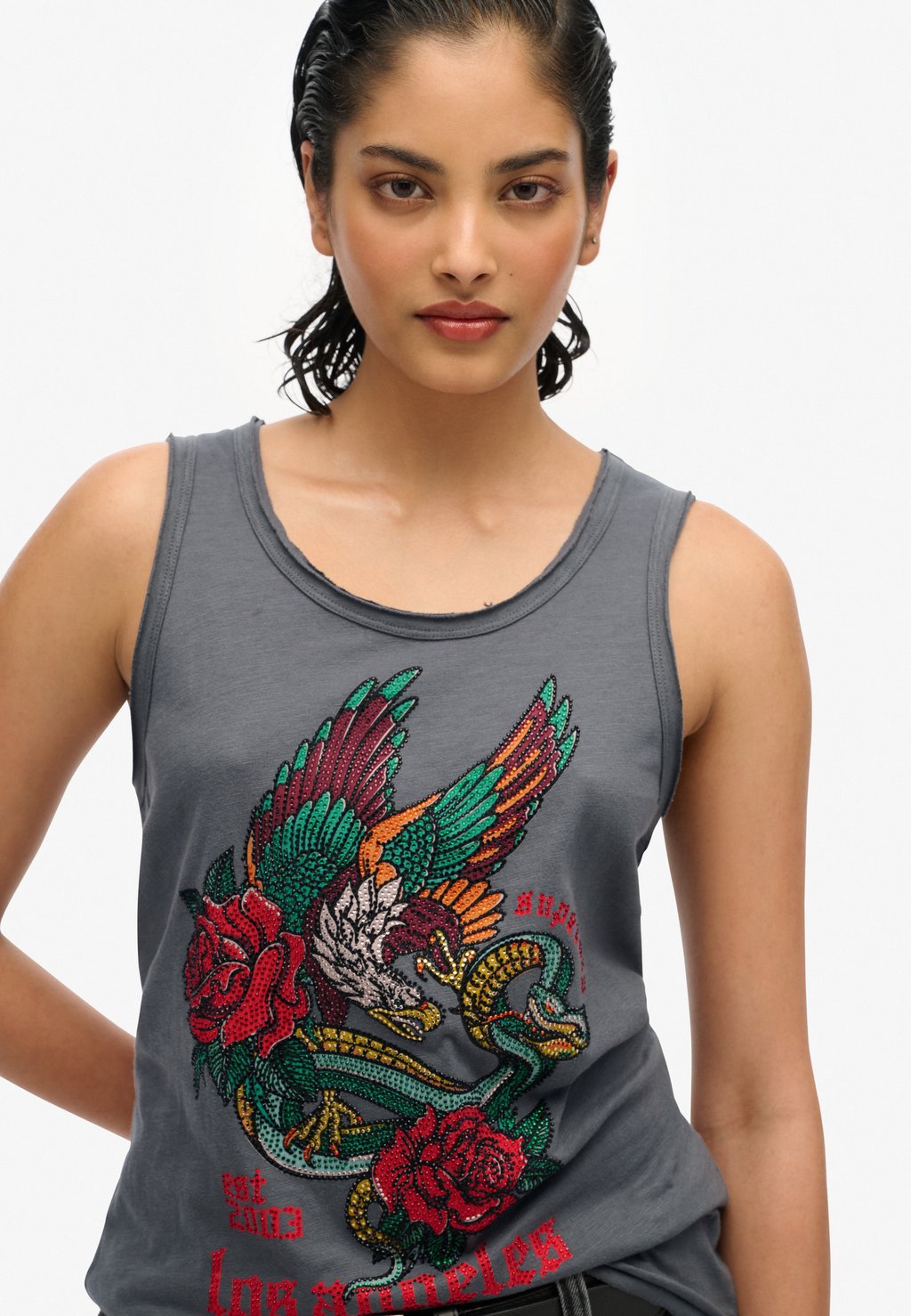 Топ NEO TRAD TATTOO SCOOP NECK TANK Superdry, черный — фото 3