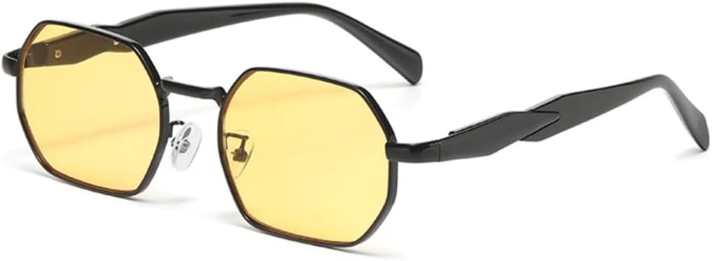 

Модные ретро-солнцезащитные очки в металлической оправе с многоугольными линзами для женщин, роскошные, с защитой от УФ-излучения UV400, для мужчин, в стиле панк TKKTLLT, Black-yellow