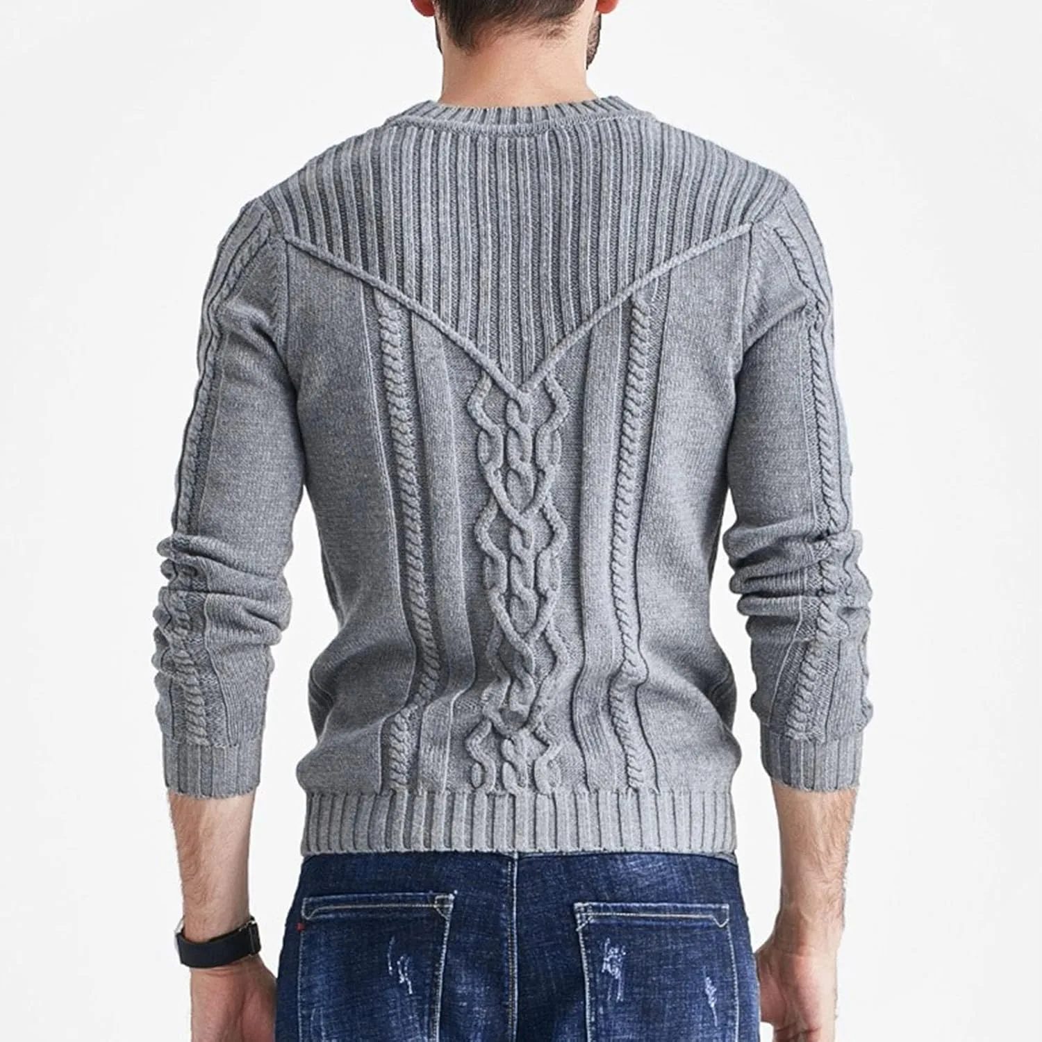 Пуловер с длинными рукавами для мужчин, классическая вязка, slim fit — фото 3