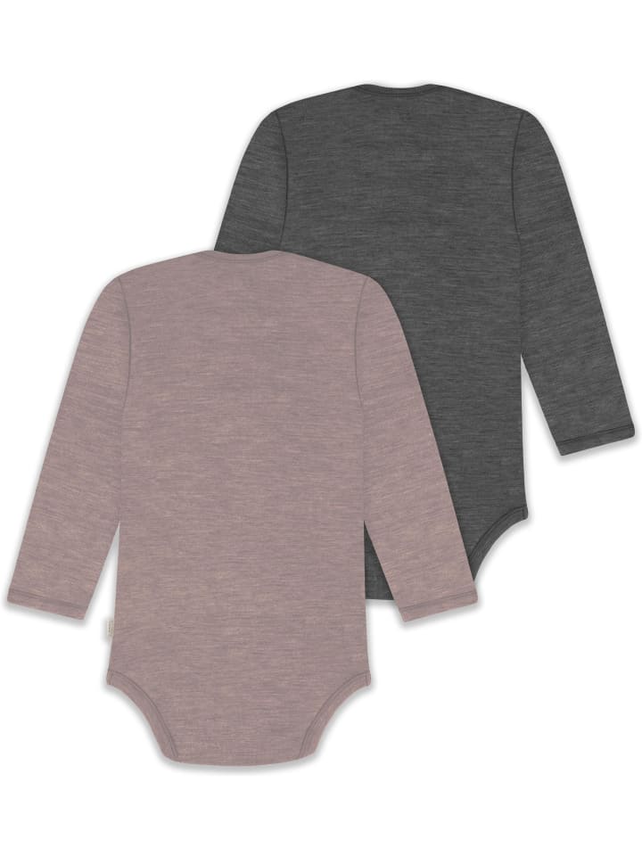 Normani Outdoor Sports Комплект из 2 детских боди с длинными рукавами из мериносовой шерсти, цвет Окленд, розовый/антрацитовый — фото 2