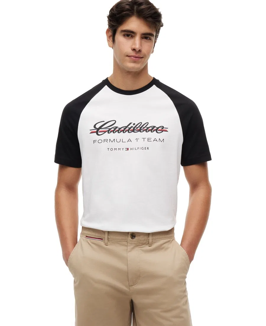 Мужская футболка-реглан с надписью Cadillac F1 Tommy Hilfiger, White / Black