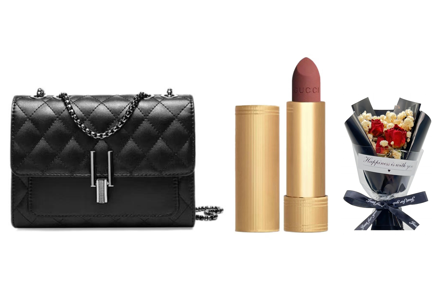 

Наборы для макияжа для женщин Gucci, matte #208 formal wear 3.5g+baby's breath bouquet+chanel-inspiкрасный черный check bag