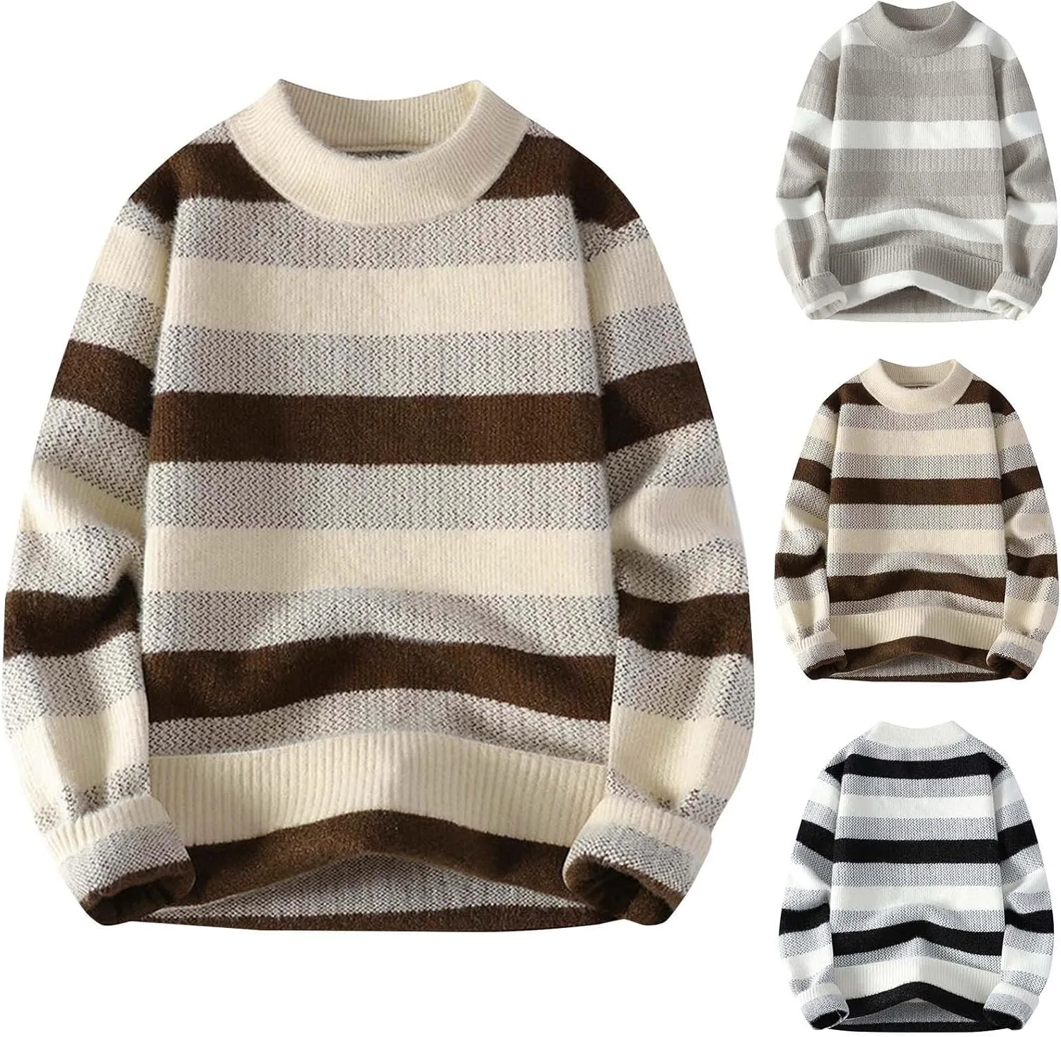 

Мужской полосатый свитер Soft Knit, классический воротник, длинный рукав, свободный крой