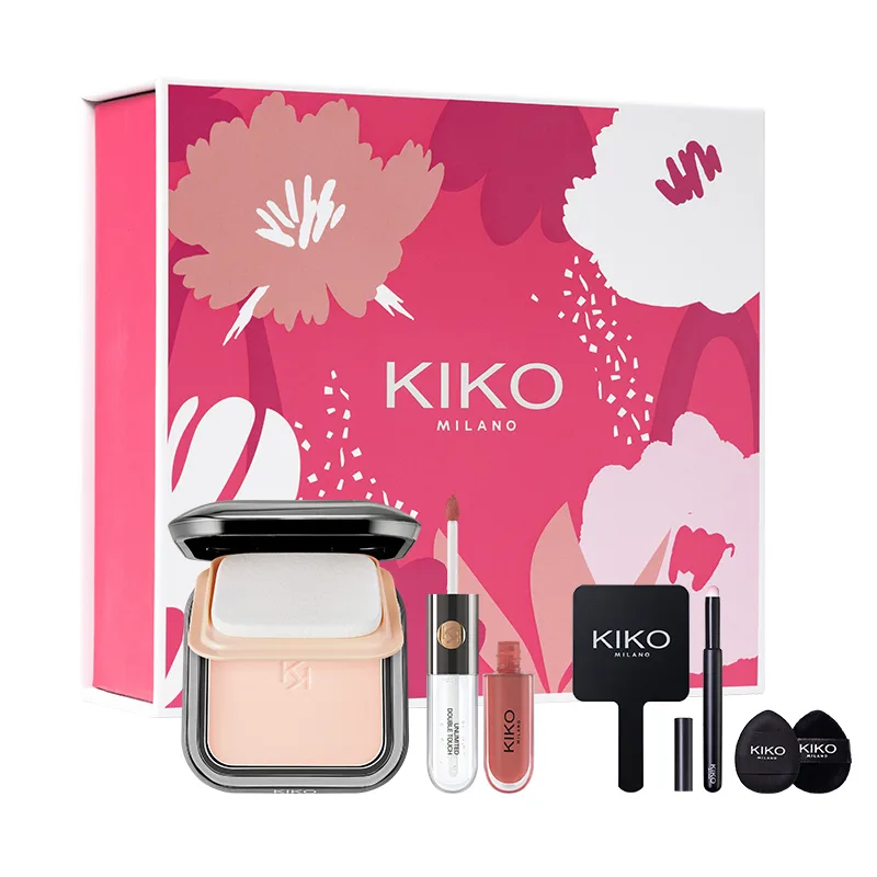 KIKO Набор косметики для женщин, Sun Protection CR15+Dual Head 132+Lip Brush+Handheld Mirror+Thumb Powder Puff