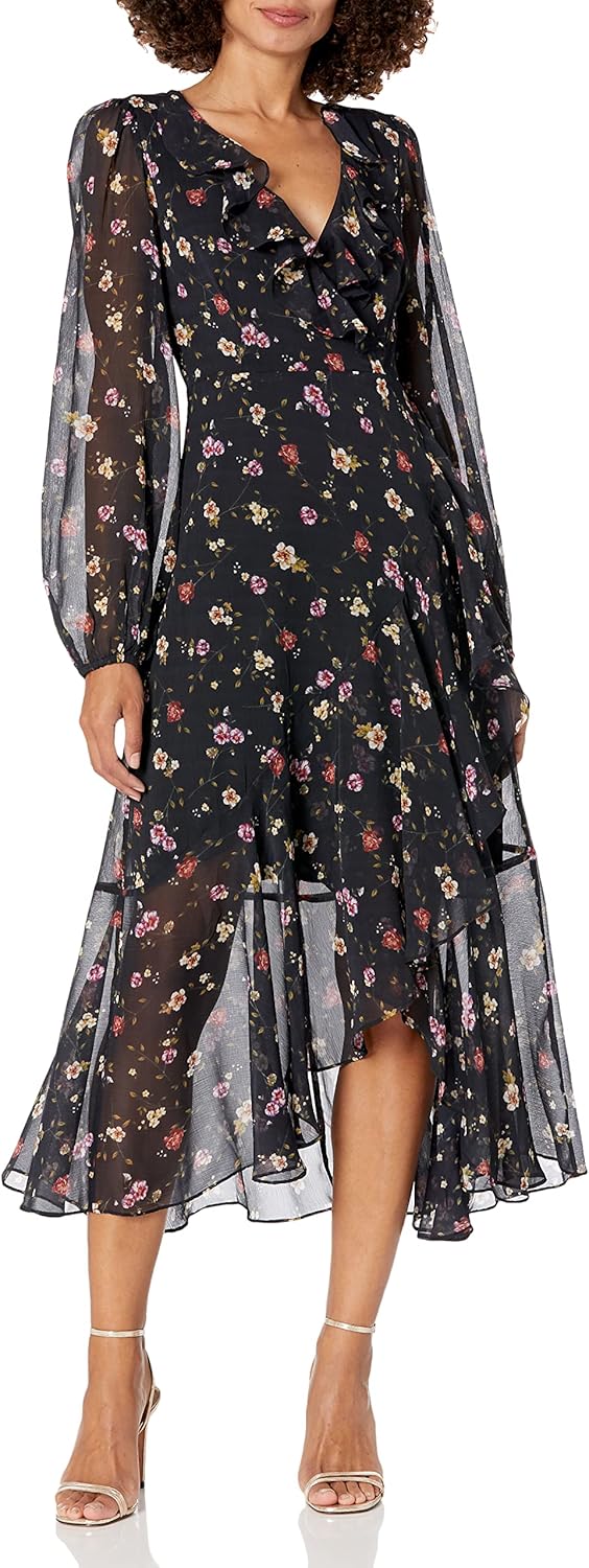 

GUESS Женское эко-платье макси с длинным рукавом Darcelle, Whimsy Floral Print Black