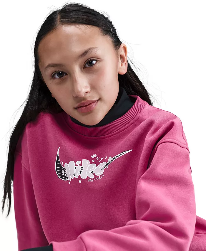 Толстовка свободного кроя с круглым вырезом Big Girls Sportswear Club из флиса Nike, фиолетовый — фото 2