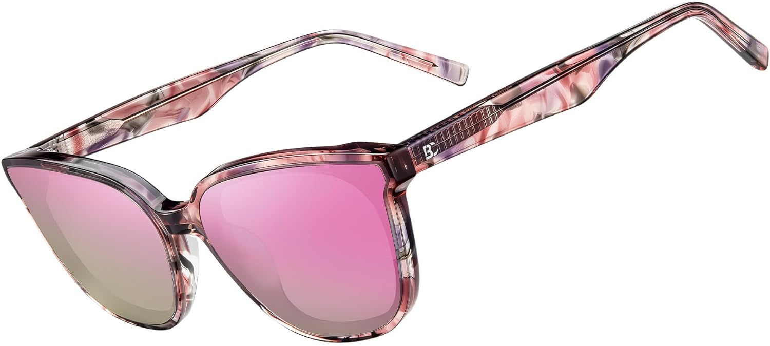 

Женские поляризованные солнцезащитные очки Bircen в форме «кошачий глаз»: модные солнцезащитные очки из ацетата с нейлоновыми линзами и защитой от УФ-излучения для путешествий и вождения, D-pink-pink