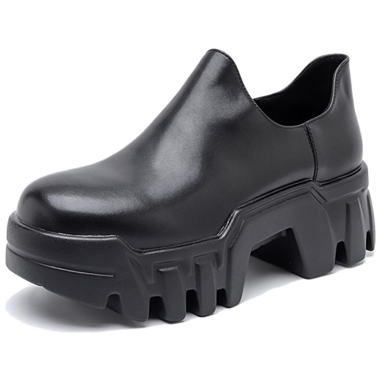 WEISHIBANGWEI Повседневные кожаные туфли мужские черные с потайным клином, цвет Black Hidden Wedge — фото 2