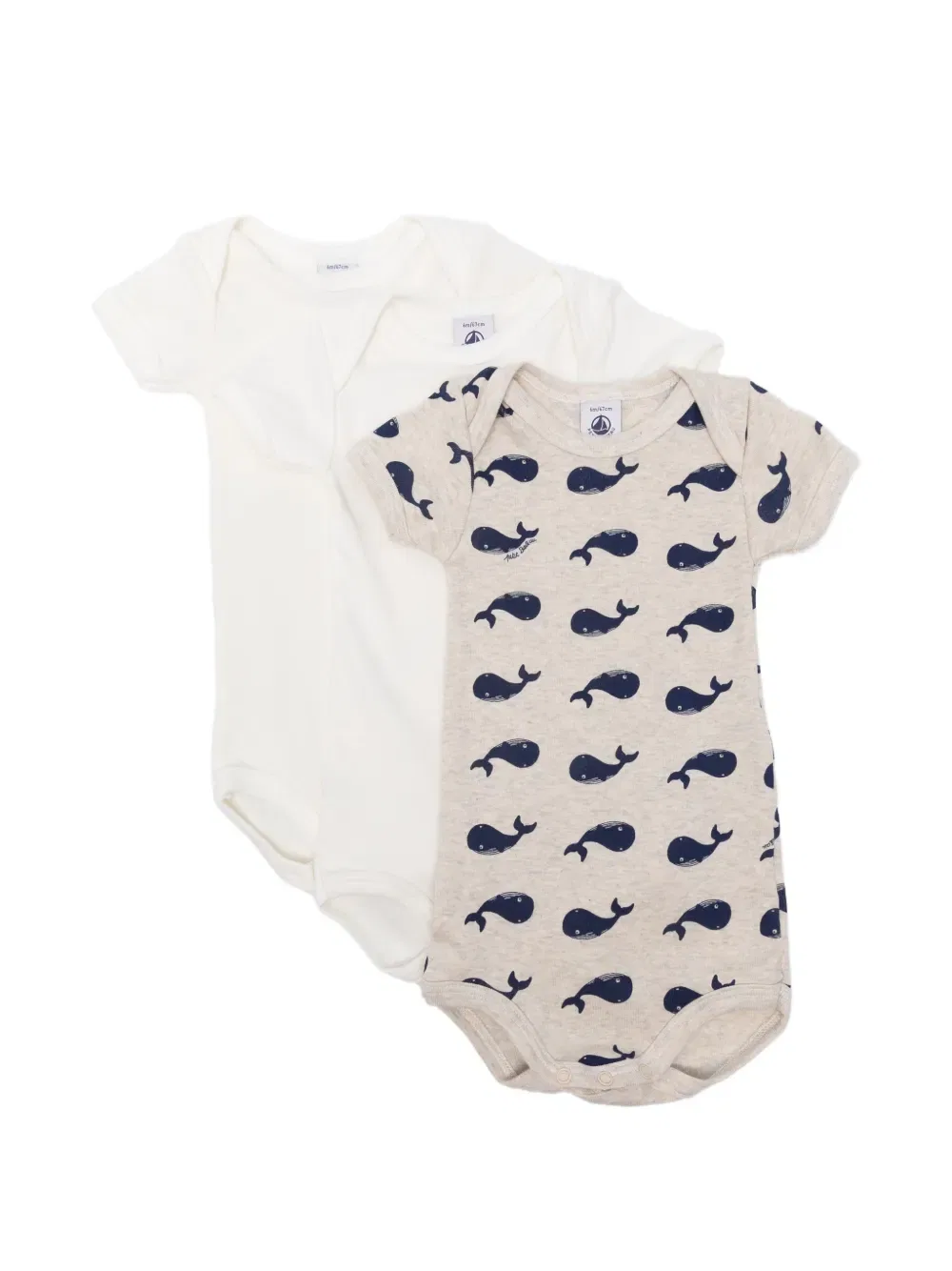 Боди с принтом кита (набор из трех штук) Petit Bateau, белый