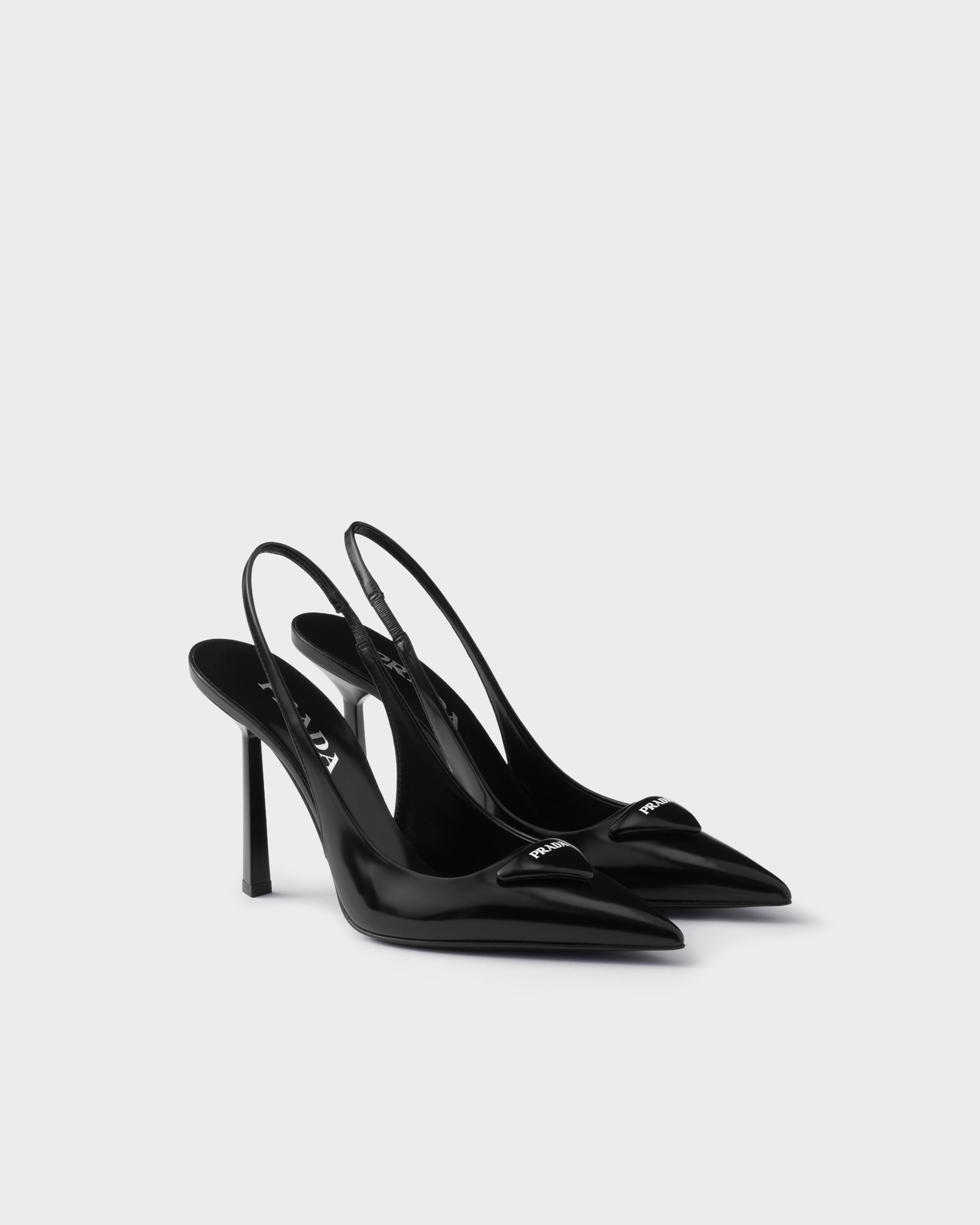 Туфли-слингбэки из полированной кожи Prada, черный