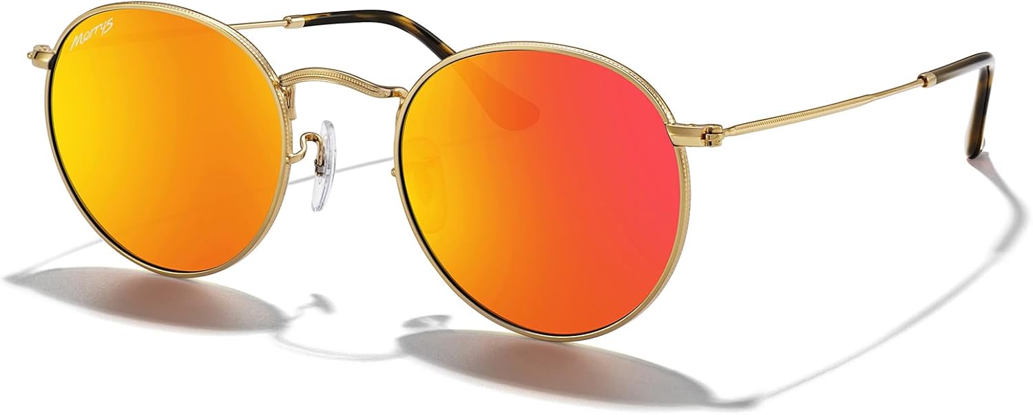 

Модные круглые металлические поляризованные солнцезащитные очки MERRY для женщин и мужчин в стиле ретро, ​​классика и винтаж, модель S6447 MERRY'S, Polished Gold Frame/Orange Mirror Lens