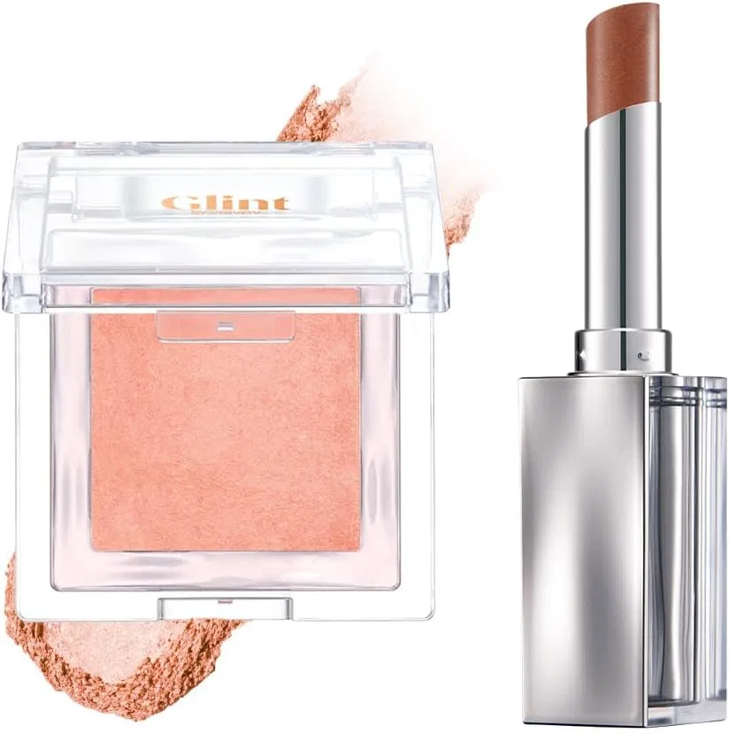 Румяна и бальзам для губ Glint by VDIVOV Baked Cheeks #01 Eternal Breeze и Glow Lip Balm #07 Sienna Breeze, набор 2.4 г + 3 г