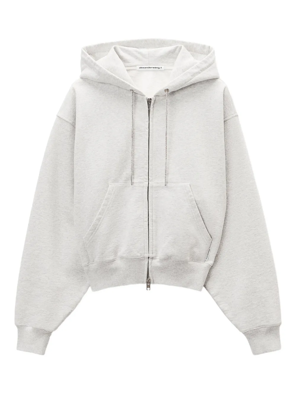 

Толстовка с капюшоном на молнии со стразами и затягивающимся шнурком Alexander Wang, серый
