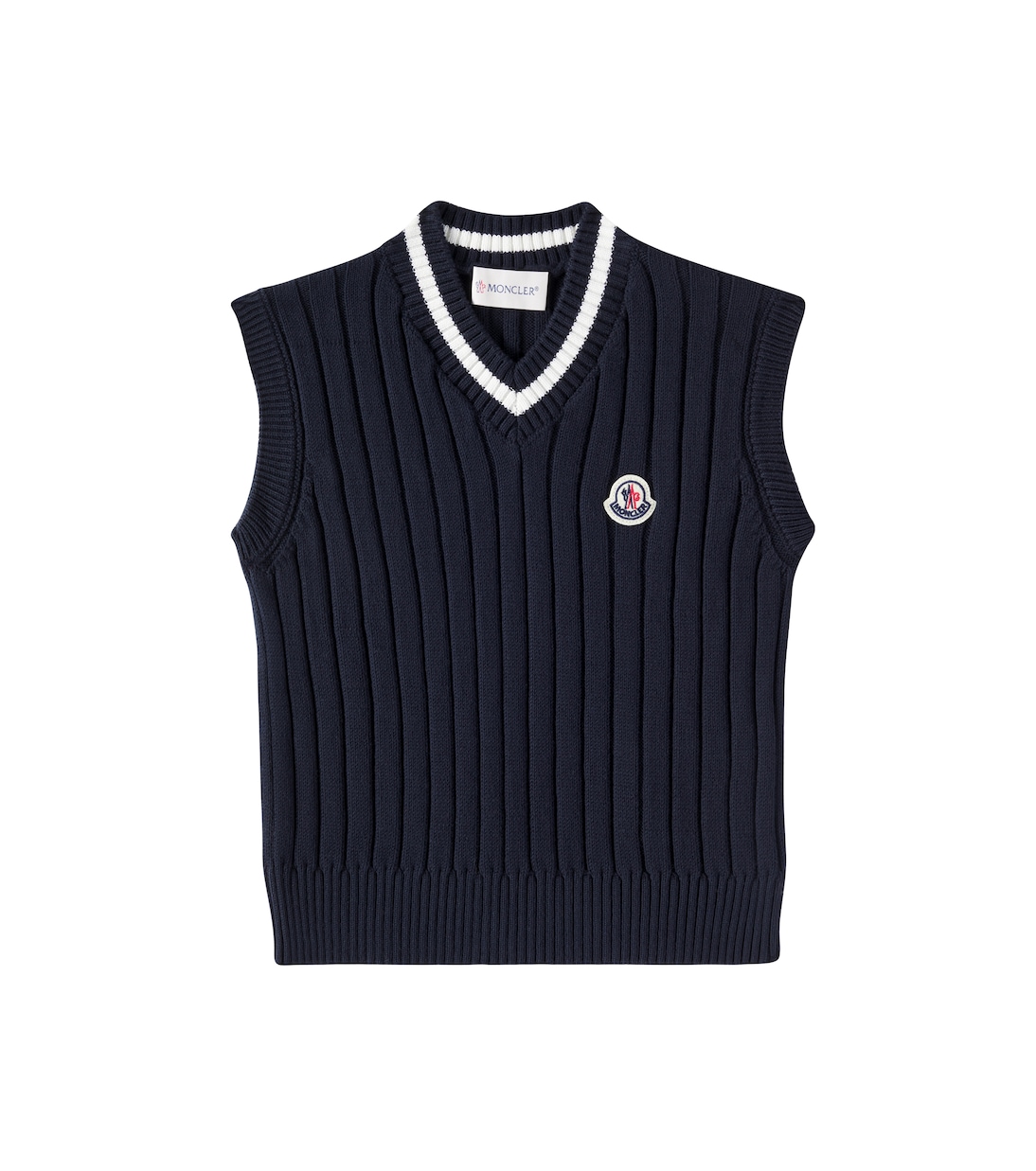 

Вязаный жилет из хлопка кабельной вязки Moncler Enfant, синий