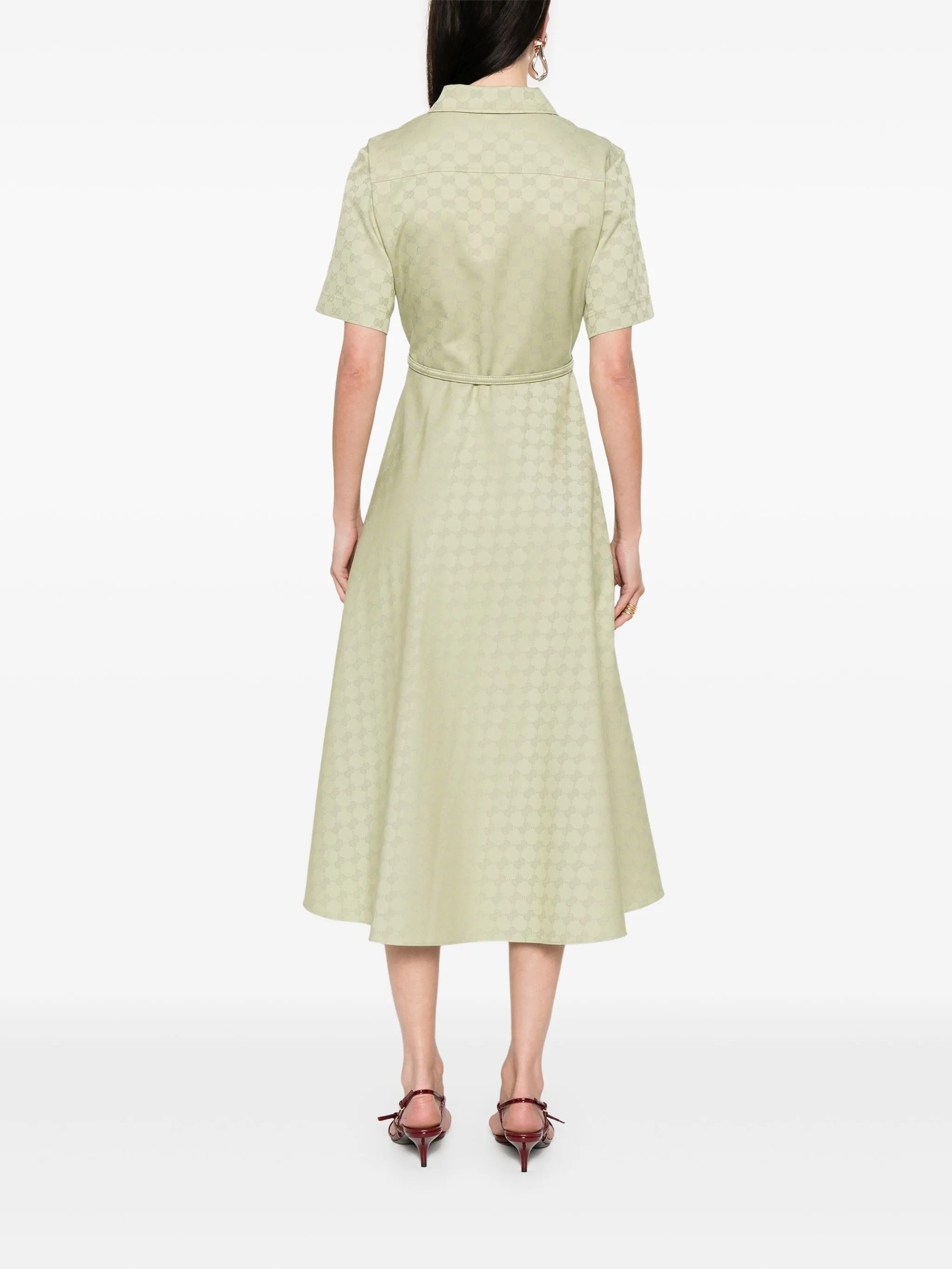 Платье миди с жаккардовым логотипом GG Gucci, зеленый — фото 4
