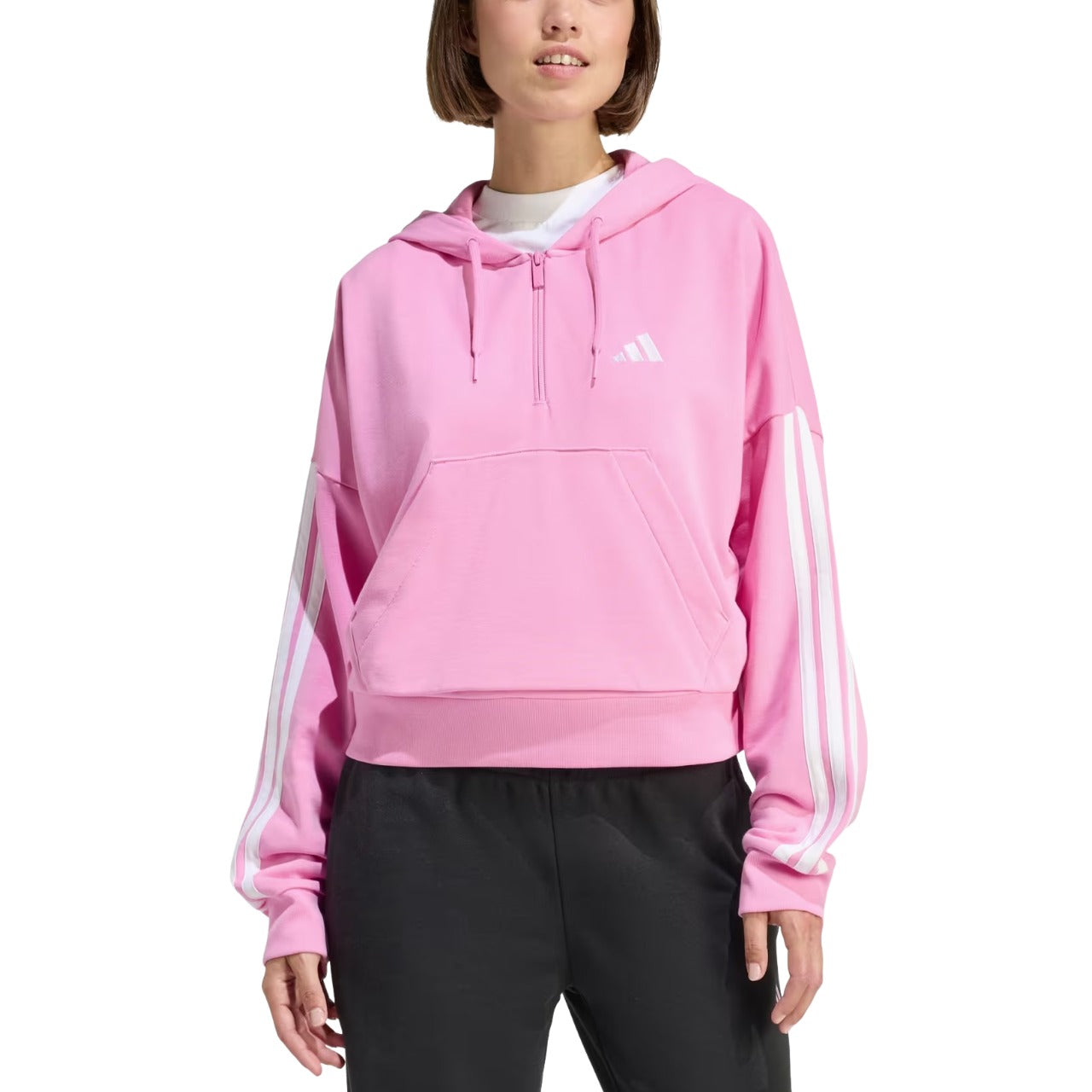 (WMNS) Толстовка Adidas Essentials 3-Stripes French Terry Quarter-Zip Hoodie 'St Tropic Bloom White' — фото 2