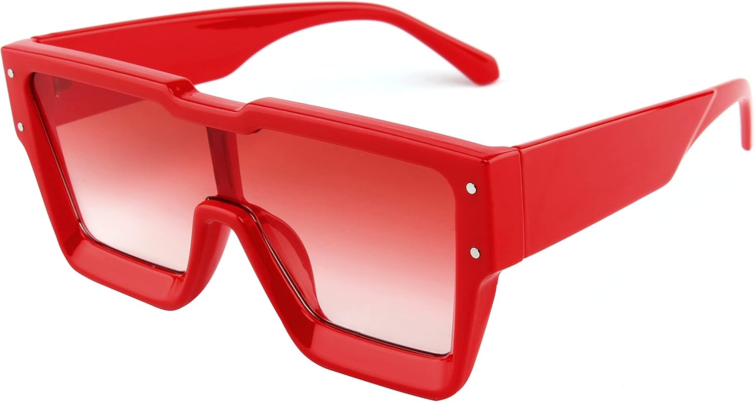 

Солнцезащитные очки KENBO большого размера для женщин и мужчин, модные квадратные солнцезащитные очки с цельными линзами, большие солнцезащитные очки, Red Frame - Gradiant Red Lens