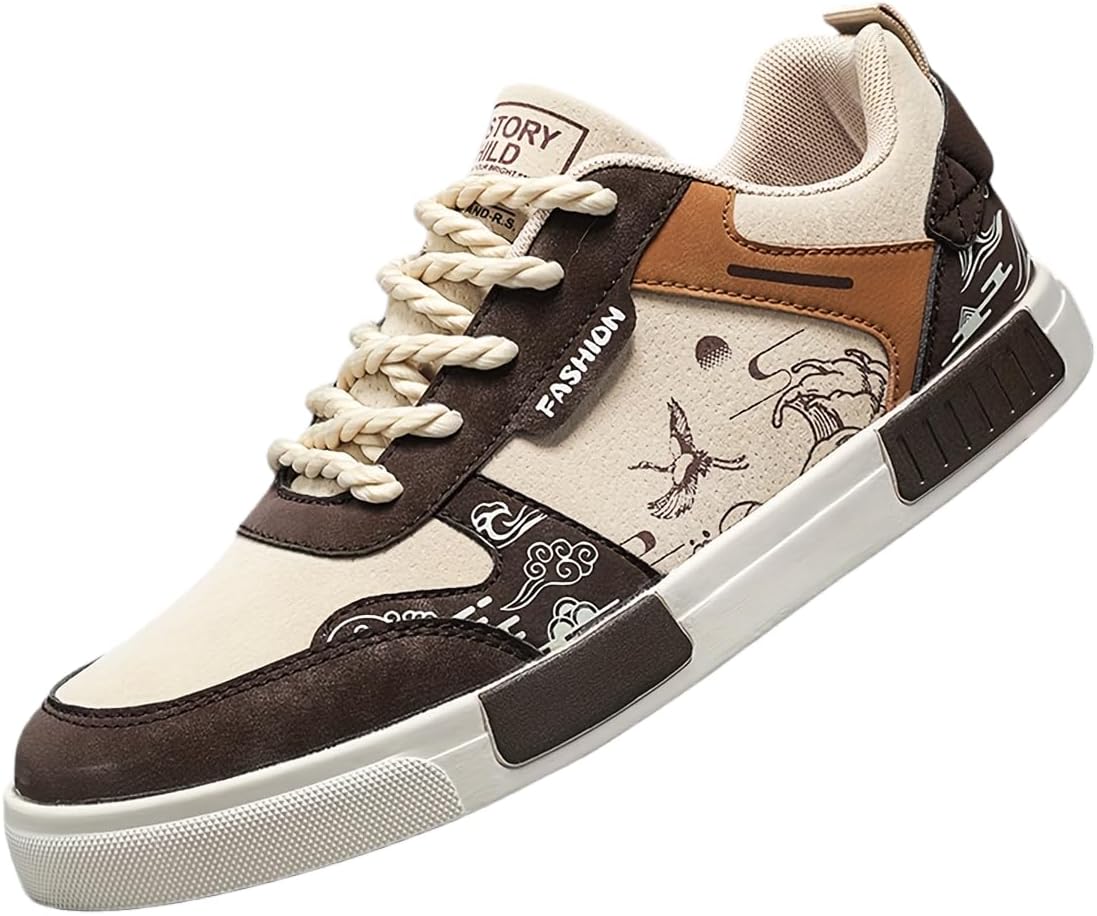 

Мужские модные кроссовки для скейтборда - комфортные, прочные и с нескользящей подошвой, Повседневные шнуровочные обувь на все сезоны Clolinde, коричневый