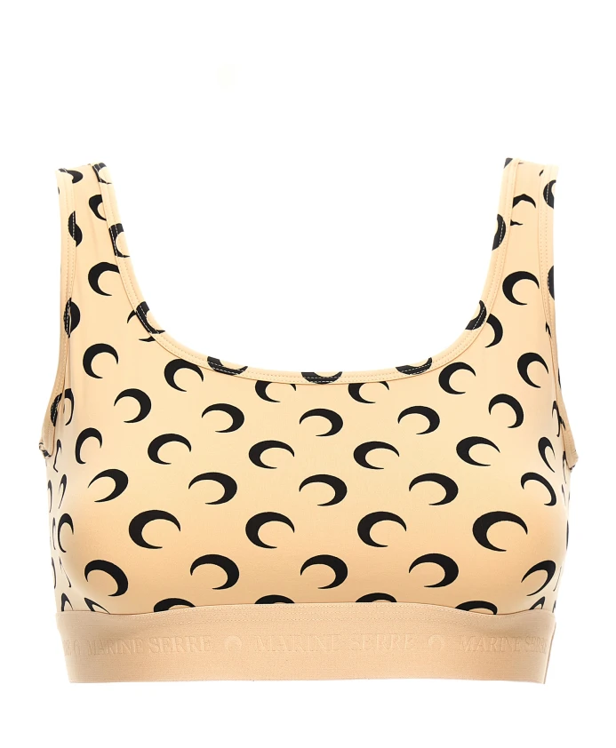 

Укороченный топ из трикотажа с принтом в виде луны. Marine Serre, бежевый