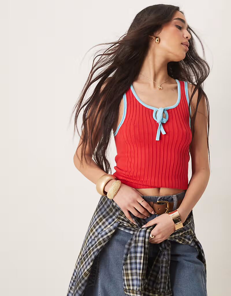 

Майка Free People all star в рубчик красного и бирюзового цветов