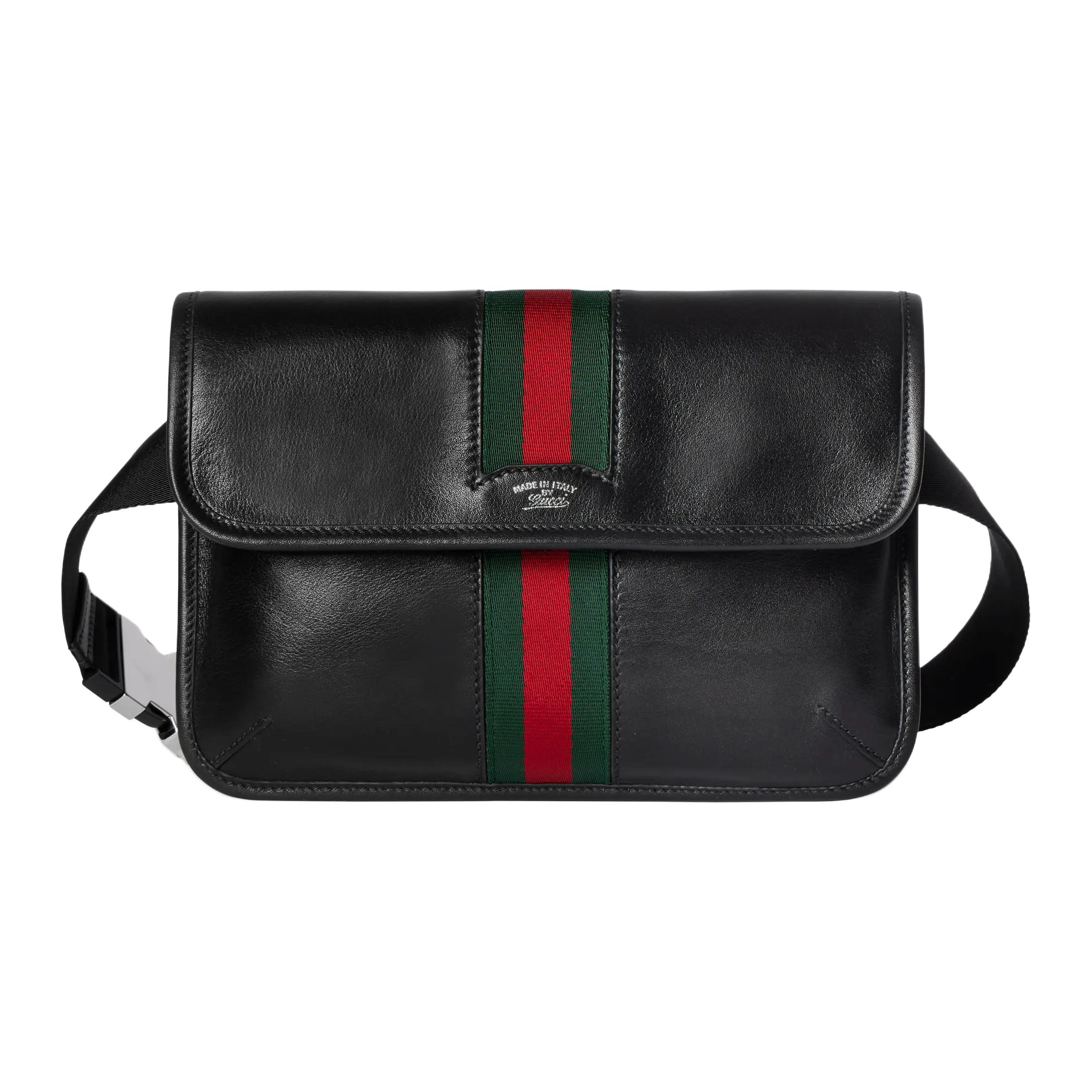 

GUCCI Фанни-пак WebTrademark Soft Leather Small мужской черный