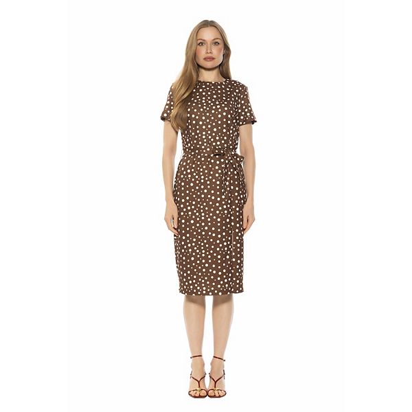 

Женское платье миди с коротким рукавом и завязкой Alexia Admor, Brown Polka