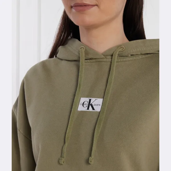 Укороченная толстовка с тканой этикеткой Calvin Klein, хаки — фото 4